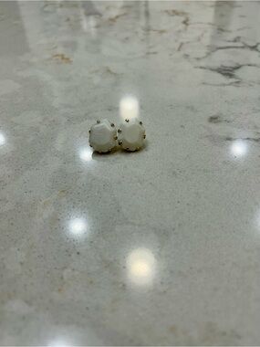 Kendra Scott White Octagon Stud Earrings with Gold Prongs